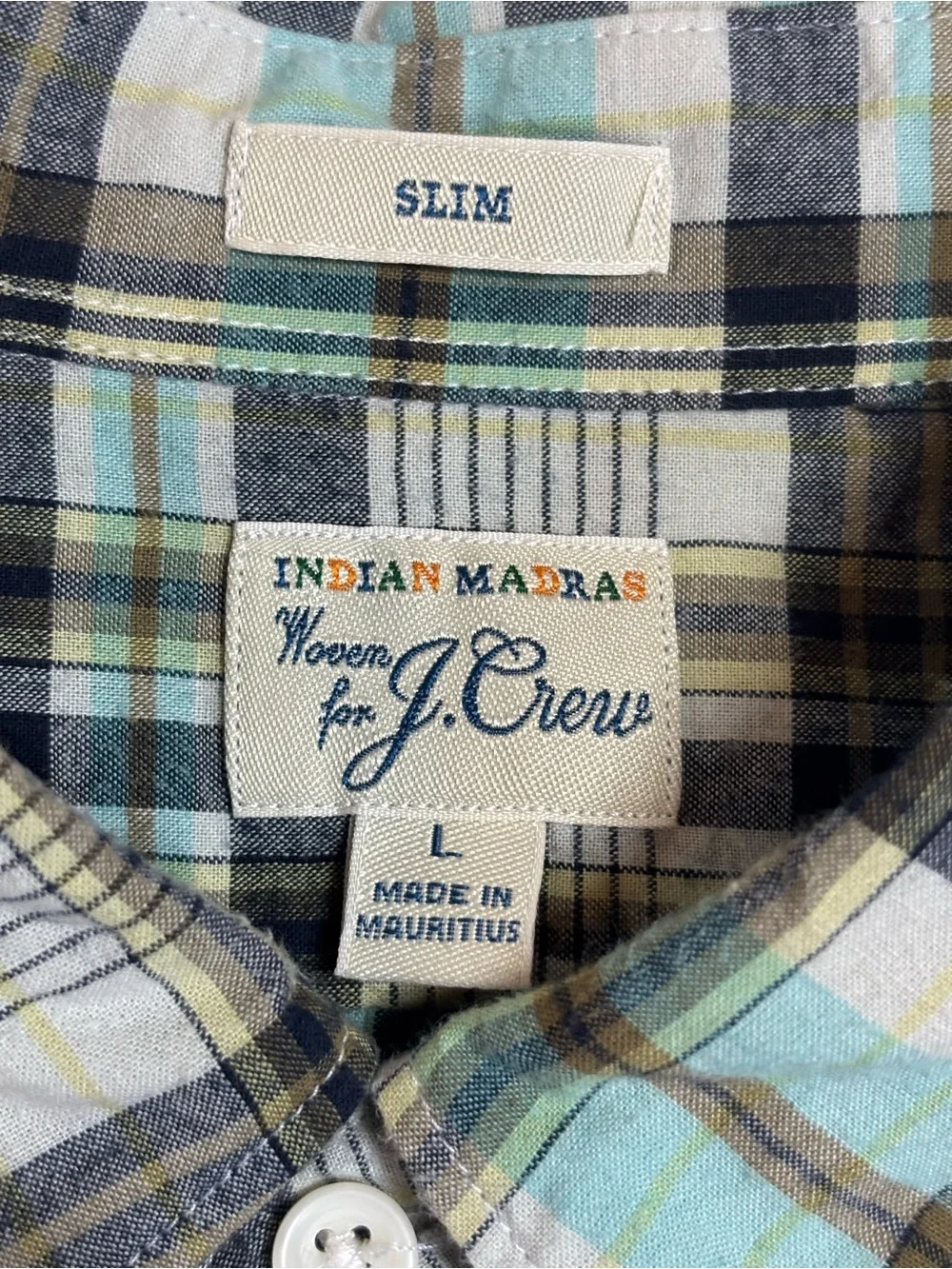 J.CREW Men's Large Indian Madras Slim Long Sleeve Shirt Button Up Plaid, Casual